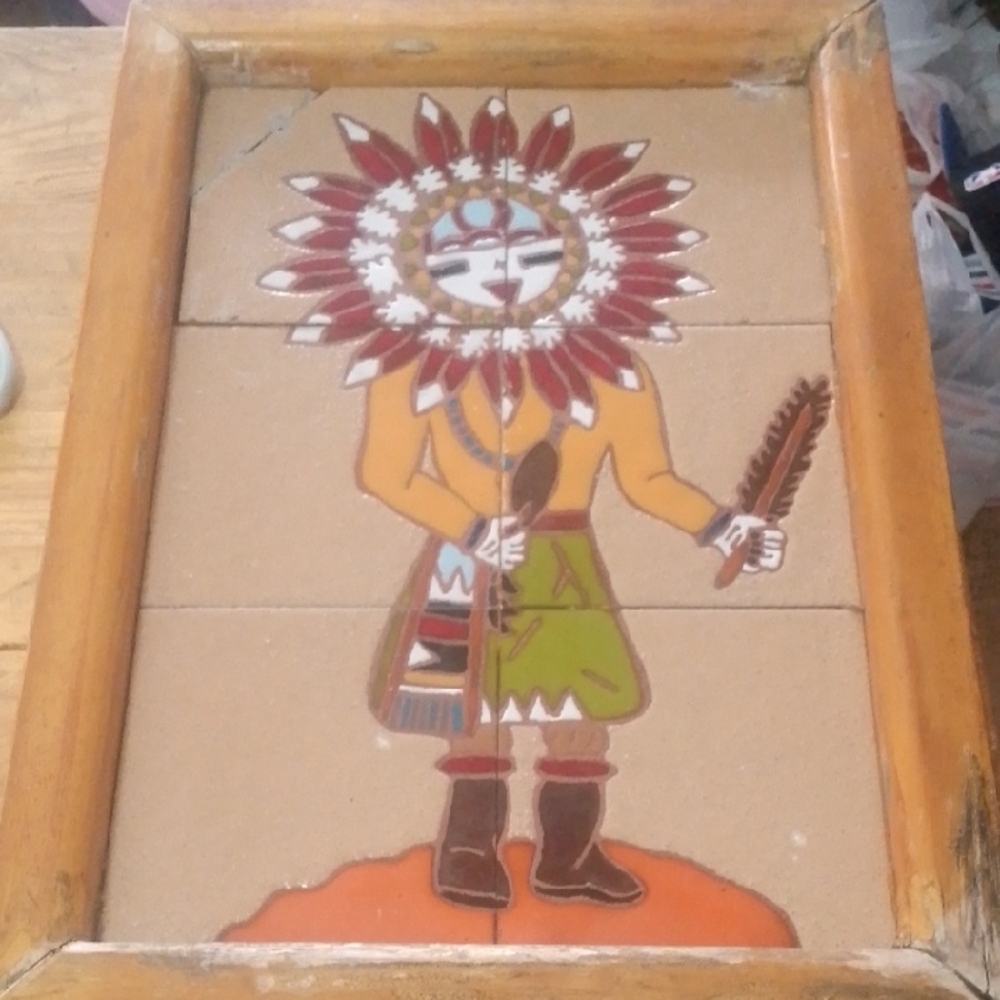 Framed Native American Kachina Tile Art